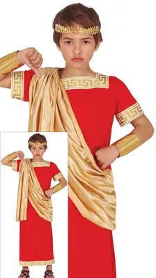 Produktbild von Roemischer Kaiser Toga Tunika Karnevalskostuem Fasching Antike Kinder Historisch Deluxe Kaiserlicher Stil, Größe: 128/134 Farbe: Rot