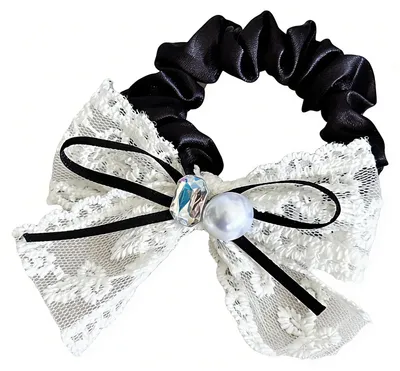 Produktbild von Haargummi mit hoher Elastizität, Spitzenband, Schleife, Strasssteinen und Strassverzierungen, Haargummi für Pferdeschwanz, Dutt oder halbgebundene Haaraccessoires