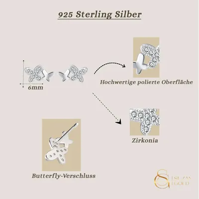 Produktbild von Lumiwings – Schmetterlings-Ohrstecker aus 925 Silber mit Zirkonia-Pavé