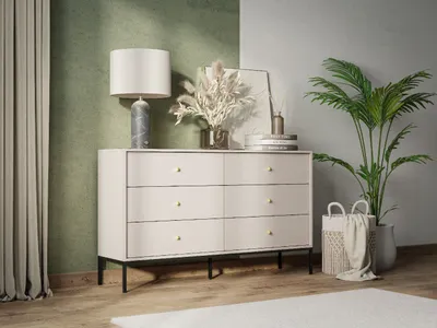 Produktbild von Kommode MONO MKS 154 Sideboard mit 6 Schubladen Highboard Schrank Wohnzimmer Sandbeige mit Schwarze Rahmen