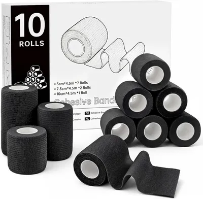 Immagine prodotto di Bende elastiche autoadesive, 10 rotoli, nere, per dita, polso, braccio e caviglia