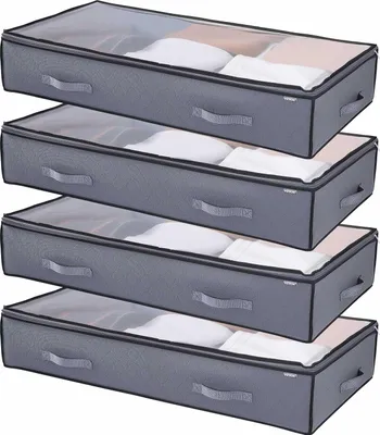 Immagine prodotto di VEVOR cassettiera sotto il letto borsa portaoggetti sotto il letto 4 pezzi (996 x 500 x 180 mm) contenitore sotto il letto con coperchi trasparenti (90 L), contenitore organizzatore per vestiti scarpe camera da letto