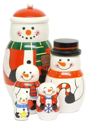 Holz-Nesting-Schneemann-Set, 15 cm, Weihnachtsdeko