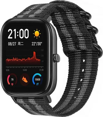 Produktbild von Strap-it Xiaomi Amazfit GTS Nylon Schnallenarmband (Schwarz/Grau)