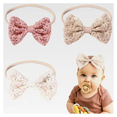 Produktbild von 3 Stück Baby Haarbänder, Zarte Fliege Nylon Stirnbänder für Neugeborene und Kleinkinder