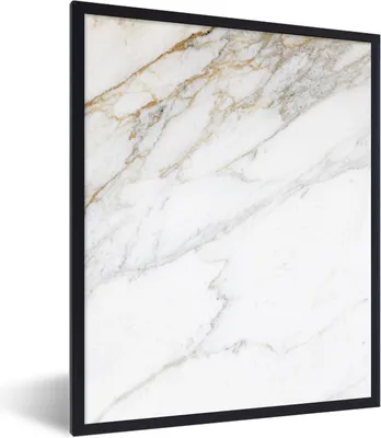 Produktbild von MuchoWow® Gerahmtes Poster Marmor - Stein - Weiß - Gold - Marmoroptik - Stein - Luxus 60x80 cm - Poster mit Schwarzem Bilderrahmen Wandposter Rahmen Foto Bilder - Premium - Wanddeko Wohnzimmer