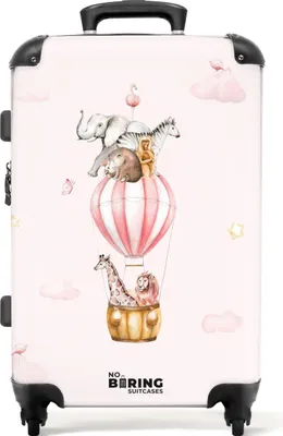 Produktbild von NoBoringSuitcases.com® Großer Koffer - Heißluftballon - Tiere - Rosa - Mädchen - Löwe - Kombinationsschloss TSA - Hartschalen Trolley 4 Rollen - 72 liter - Reisekoffer - 66 cmKoffer Mittelgroß 67x43x25 cm, 72L,