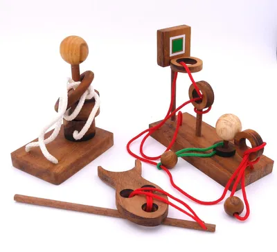 Produktbild von Seilpuzzle-Set mit unterschiedlichen, kniffligen Knobelspielen für Kinder und Erwachsene