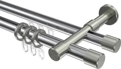 Produktbild von Interdeco Rundrohr-Innenlaufstange / Gardinenstange (Kombination) Chrom / Edelstahl-Optik, Typ Prestige Santo (Kappe), 20 mm Ø 2-läufig, 100 cm