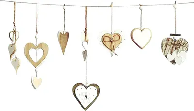 Productafbeelding van Decoratieve harten van hout - Set van 7 - Hartvorm - Raamdecoratie - Huisdecoratie - Wanddecoratie