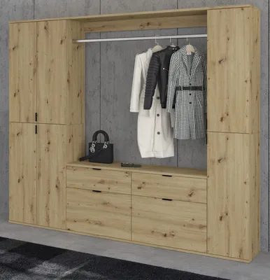 Produktbild von Garderobe Set "Line-Up" Eiche Garderobenschrank 212 x 193 cm