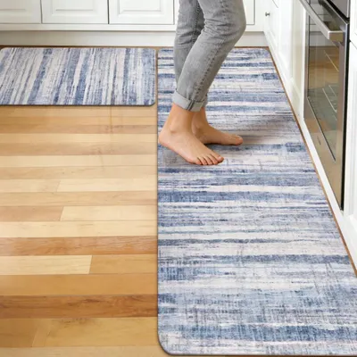 Imagen del producto de Elzusha - Juego de 2 alfombrillas antideslizantes modernas para cocina, con base impermeable