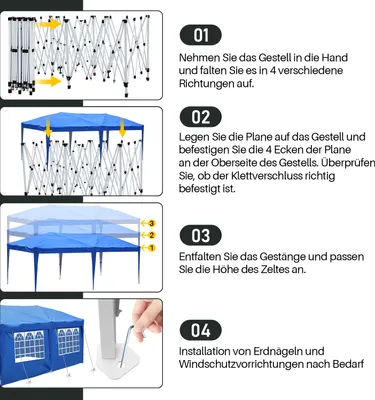 Produktbild von Aopunly Pavillon Faltpavillon 3x6m Blau mit Seitenwänden Partyzelt UV-Schutz höhenverstellbarer mit Tragetasche, für Outdoor Garten Camping