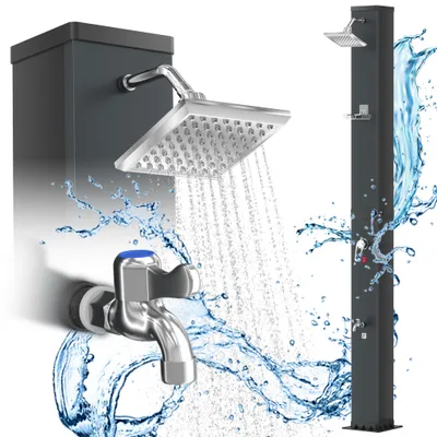 Image de Douche solaire compacte YARDIN, noire, facile à installer et résistante aux intempéries, pour une utilisation en extérieur