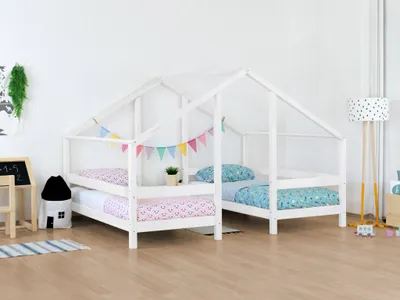 Obrázok produktu pre Benlemi Drevená domčeková posteľ pre dve deti VILLY 90x180 cm Biela