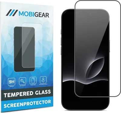 A product shot of a screen protector for an iPhone, shown next to its packaging.