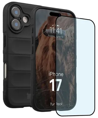 Produktbild von Robuste Handyhülle + gehärtetem Glas für iPhone 17, Bizon Tur Pack, Schwarz