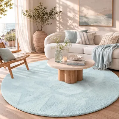 Produktbild von Luxus Super Soft Kunstfellteppich Pearl Blau Rund, Größe:200 cm Rund, KI-generiertes Bild