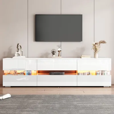 Obrázok produktu pre TV skrinka, nízka komoda s 2 dvierkami, 1 zásuvkou, LED osvetlením, rozmer 160x39x45 cm, biela