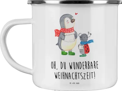 Produktbild von Mr. & Mrs. Panda Emaille Tasse Smörle Winterzeit - Weiß - Geschenk, Weihnachtsgruß, Haferl, Weihnachten Grüße, Weihnachtszeit, becher, Teetasse, Pott, Blechtasse