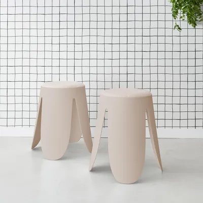 Produktbild von sweeek - 2er Set stapelbare Hocker, strukturierter Bouclébezug - Beige