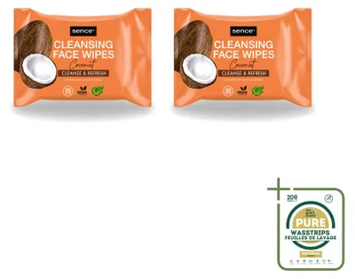 Produktbild von 2 x Sence Coconut Gesichtsreinigungstücher - Pflegend - 20 Tücher - Vorratspackung - 2 Stücke