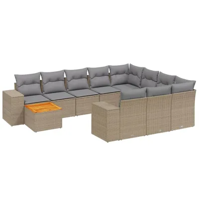 Produktbild von vidaXL 11-tlg. Garten-Sofagarnitur mit Kissen Beige Poly Rattan