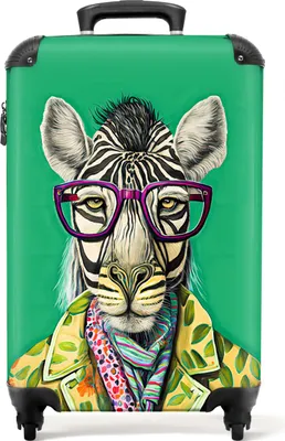 Produktbild von NoBoringSuitcases.com® Koffer Handgepäck Trolley Rollkoffer Kleine Reisekoffer mit 4 Rollen - Zebra - Brille - Hippie - Tiere - Cabin Size < 55x40x23 cm & 55x40x20 cm - Fotokoffer - Kabinenkoffer - BoardgepäckHandgepäck Koffer 55x35x20 cm, 36L,
