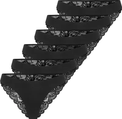 Zdjęcie produktu dla TYLKO Majtki typu brazylijskiego Damen, zestaw 6 sztuk – ONLCHLOE LACE BRAZIL, czarna koronka, rozmiar M