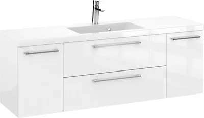 Produktbild von Rosen 140 cm Badezimmerschrank mit Waschbecken und Chrom Griffen - Zeitloses Design für Elegantes Bad