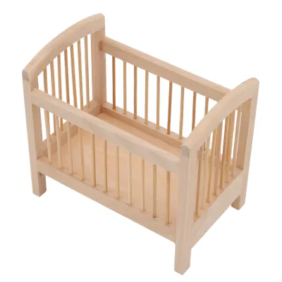 Obrázek produktu pro Miniaturní postýlka,Dřevěná miniaturní postýlka,Miniaturní dětská postýlka,Mini postýlka pro panenky,Mini postel pro panenky,Nábytek pro panenky