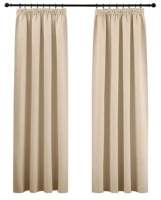Image de Rideaux pour salon, avec ruban fronceur, couleur beige, lot de 2, dimensions 245 x 140 cm