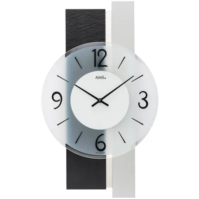 Produktbild von AMS W9555 Wanduhr mit Holzgehäuse und Schiefer-Aluminium-Auflage