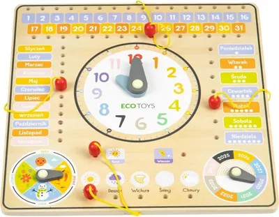 Image de Tableau de contrôle en bois, calendrier, horloge, ECOTOYS