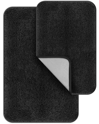 Produktbild von Badezimmermatten-Set, 2-teilig: rutschfeste, waschbare Badematte, saugfähige und schnelltrocknende Duschmatte, schwarz, getuftet, sehr weich, 40 x 60 cm und 50 x 80 cm