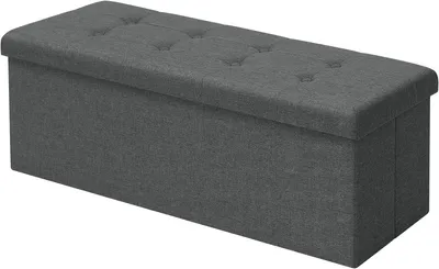 Obrázek produktu pro Skládací úložná lavice s polštářem na sezení | Tmavě šedá | 110 x 37,5 x 38 cm