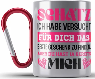 Produktbild von Trendation - Lustige Edelstahl Tasse Karabiner für Freund Freundin Valentinstag Geschenkidee für Sie Ihn Ich Habe Versucht Das Perfekte Geschenk Zu Finden (Rot)