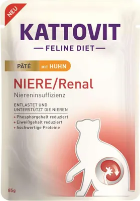 Produktbild von Kattovit - Feline Diet Pouch Niere/Renal Paté 10x85g  |  Huhn