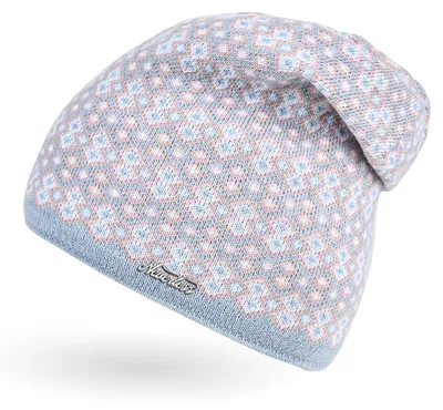 Produktbild von Damen Strick-Mütze Beanie gefüttert Fleece Innenfutter Winter-Mütze Rautenmuster Neverless® hellblau unisize