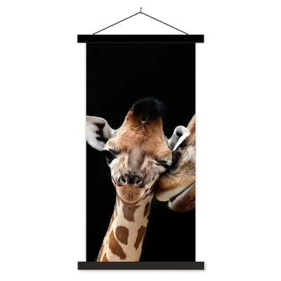 Produktbild von MuchoWow® Textilposter Giraffe - Tiere - Schwarz - Porträt - Tiere 60x120 cm mit schwarzem Rahmen - Magnete