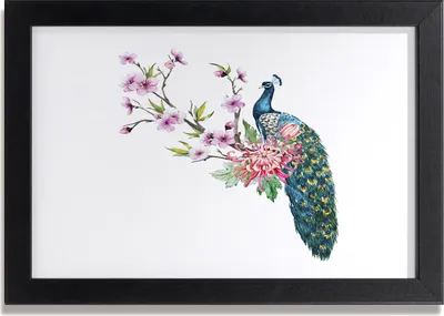 Produktbild von Bild 30x20 MDF-Rahmen, Wandkunst Pfau und Blumen