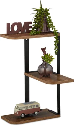 Produktbild von Relaxdays Eckregal, 3 Zickzack Ablagen, HBT: 42,5x26,5x26,5 cm, Wandregal Wohnzimmer, Küche, MDF, Metall, braun/schwarz