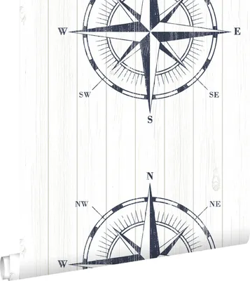 Immagine prodotto di ESTAhome carta da parati rosa dei venti su legno di scarto blu scuro e bianco 53 cm x 10.05 m