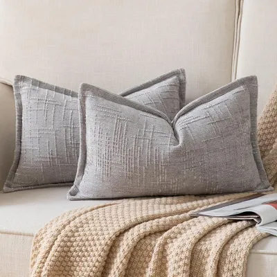 Productafbeelding van Kussensloop, chenille, 30x50 cm, set van 2, lichtgrijs, zachte fluweelstof