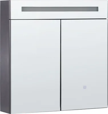 Produktbild von BELIANI Bad Spiegelschrank Schwarz Sperrholzplatte 2 türig 60 x 60 cm mit LED-Beleuchtung Fächern Wandeinbau Modern Trendy Badezimmer Möbel