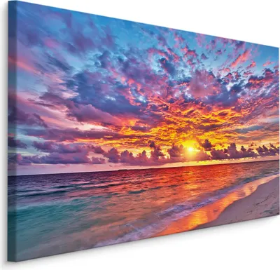 Produktbild von Fabelhafte Canvas LEINWAND BILDER 100x70 cm XXL Kunstdruck Meer Sonne Strand Abend