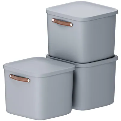 Produktbild von Rotho 3er-Set Aufbewahrungsbox 40L Maloja - Kunststoffbox mit Deckel - Stapelbox 39,5 x 38,0 x 34,0 cm - Plastikbox Ordnungsbox Allzweckkiste