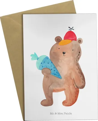 Produktbild von Mr. & Mrs. Panda neujahrskarte Bär Schultüte - Weiß - Geschenk, Erster Schultag, Teddy, einladungskarten, osterkarten, osterkarte, Grußkarten, Schulanfang, Einschulung