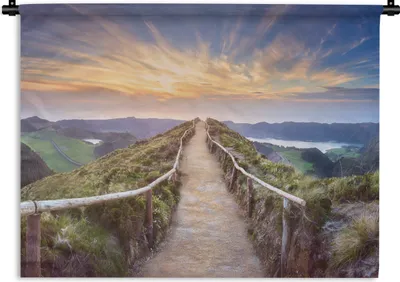 Produktbild von MuchoWow® Wandteppich Wandbehang Berge - Natur - Weg 120x90 cm Tapisserie Dekoration Wandtuch - Wohnen - Aufhänger für die Wand