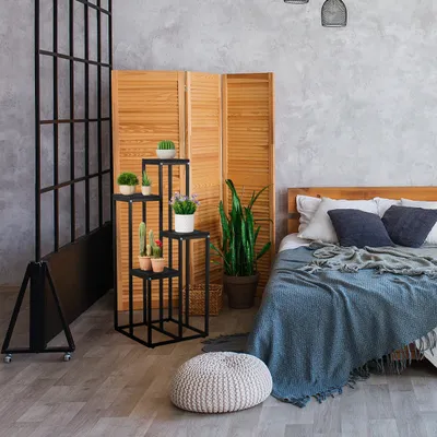 Zdjęcie produktu dla Relaxdays 10038796, Stojak na rośliny, MDF, Stal, Czarny, Wewnętrzna, 4 pół., 400 mm
